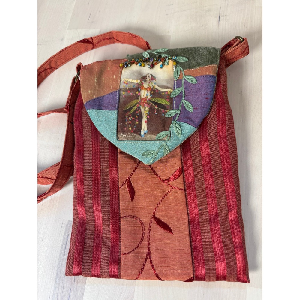 Handmade Boho Crossbody Bag Red Embroidered Casino de Paris Showgirl Beaded